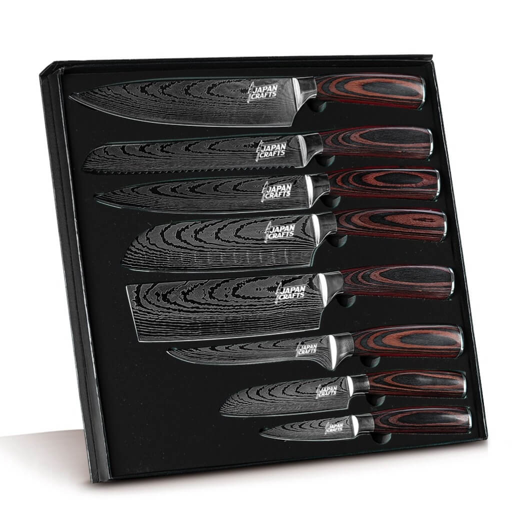 Japanese Chef Knife Set – Brown Wood