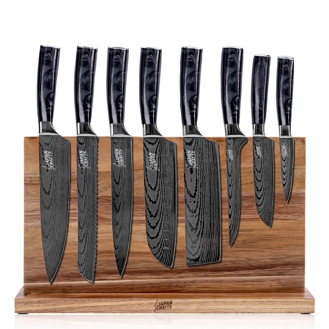 Japanese Chef Knife Set - Black Wood + Classic Magnetic Knifeblock
