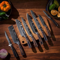 Japanese Chef Knife Set - Brown Wood + Classic Magnetic Knifeblock