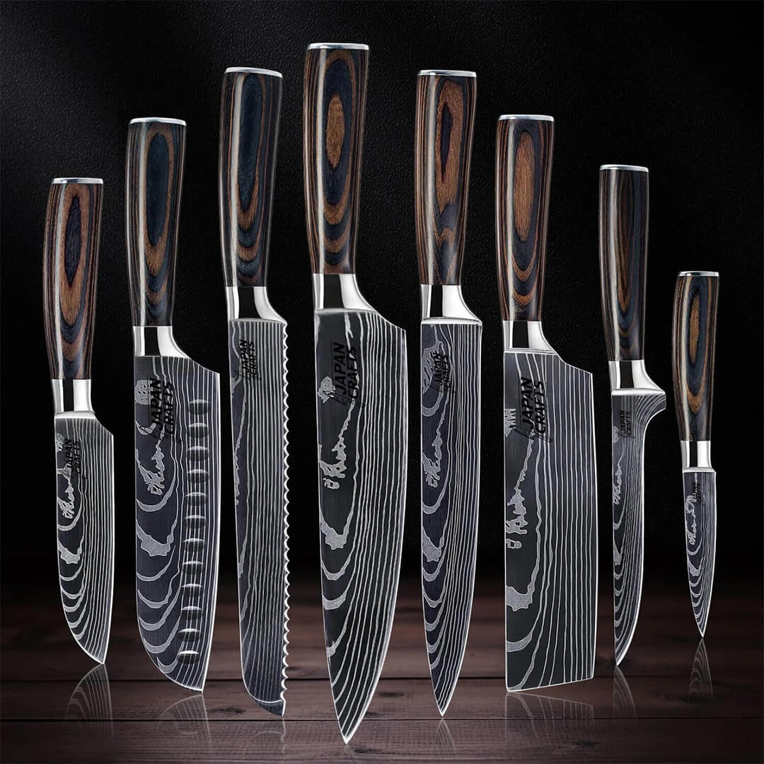 Japanese Chef Knife Set – Brown Wood