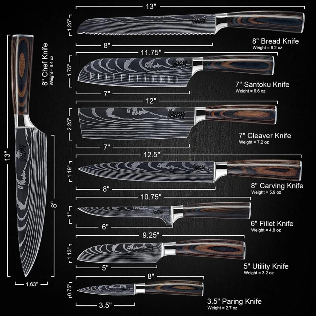 Japanese Chef Knife Set – Brown Wood