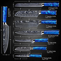 Japanese Chef Knife Set - Blue Resin + Classic Magnetic Knifeblock