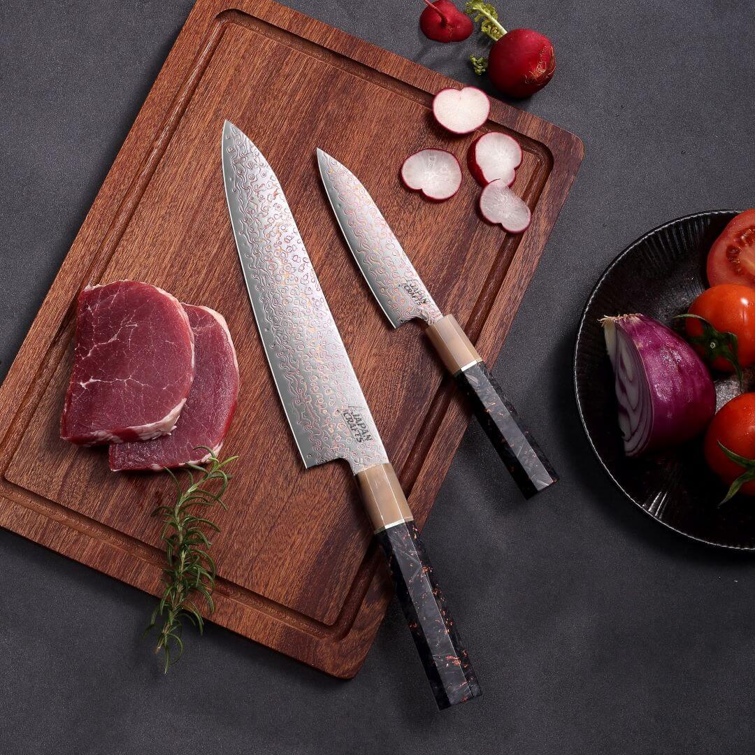 RAIJIN Series - Copper Damascus Knife Set