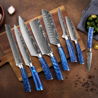 Japanese Chef Knife Set - Blue Resin + Classic Magnetic Knifeblock