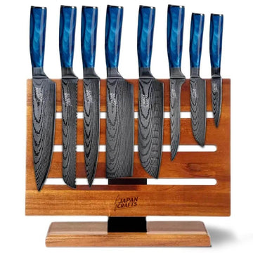 Japanese Chef Knife Set - Blue Epoxy + Designer Magnetic Knifeblock