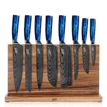 Japanese Chef Knife Set - Blue Resin + Classic Magnetic Knifeblock