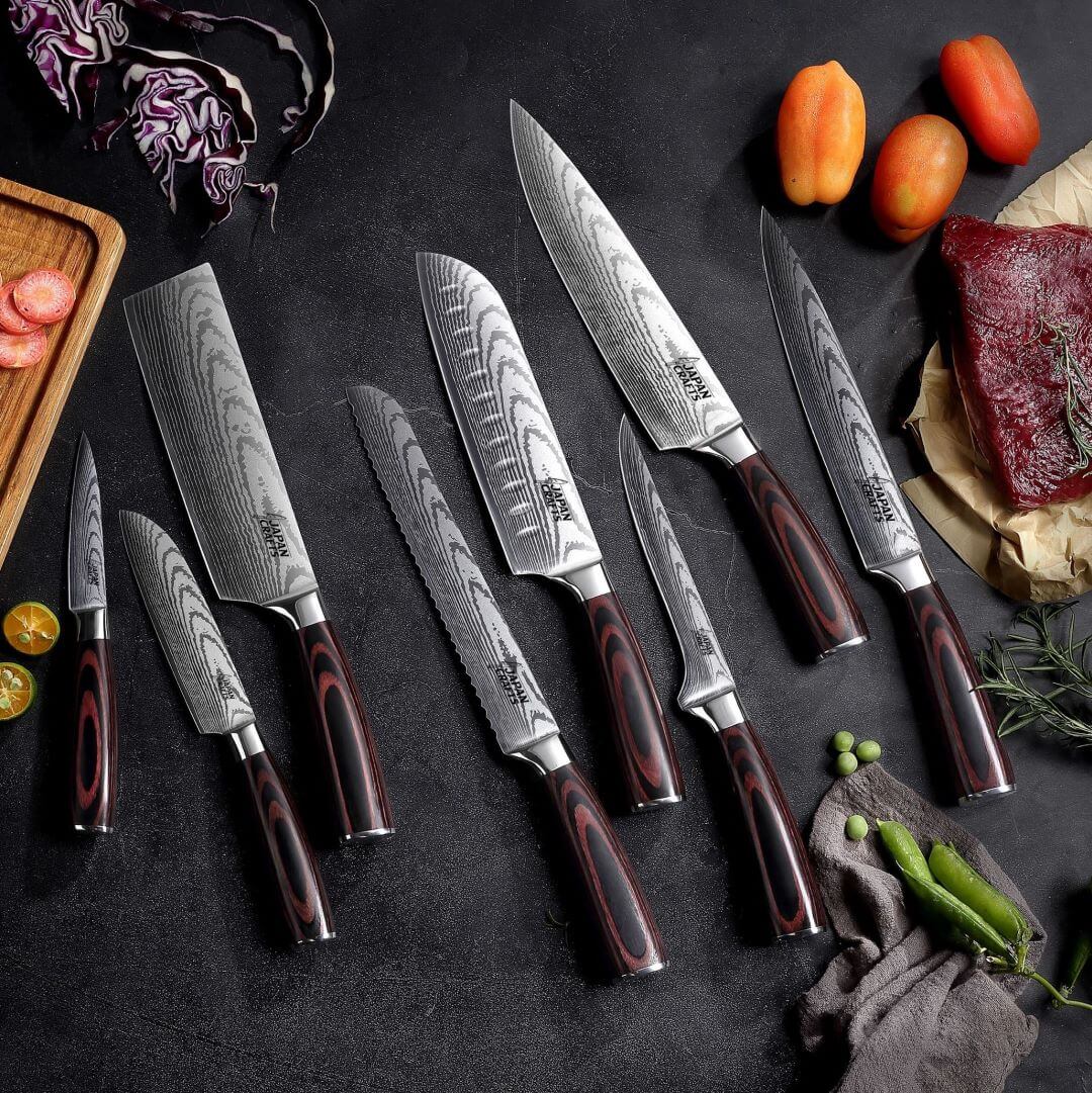 Japanese Chef Knife Set – Brown Wood